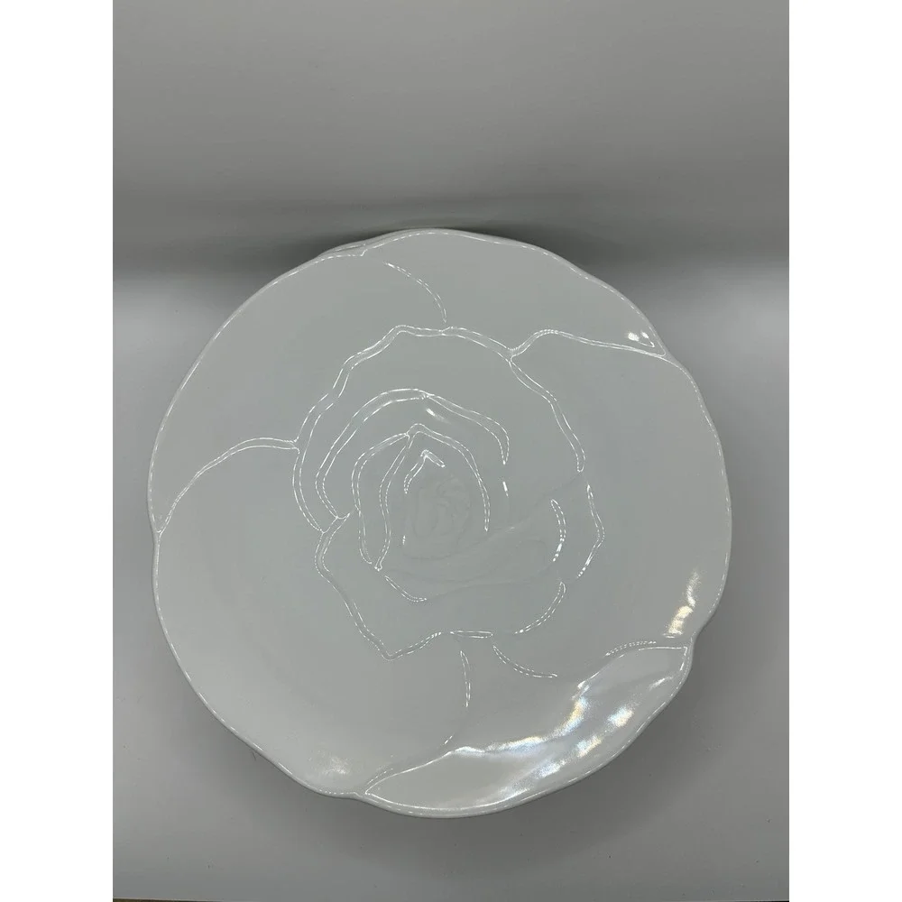 Vintage Japan White Embossed Rose Scalloped 8 Inch Salad Dessert Plates Set of 8